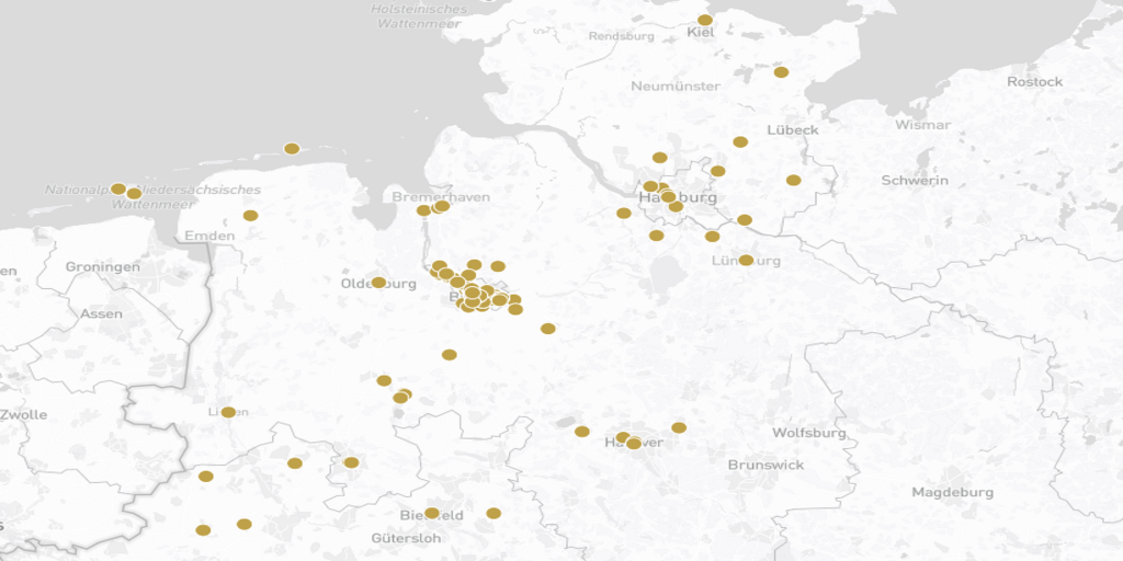 Karte auf der Projekte verortet sind